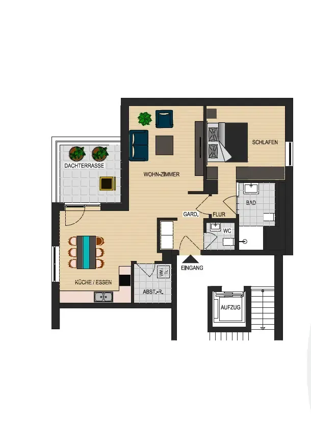 Grundriss Wohnung DG 27 — 2 Zimmer, 65,67 m²