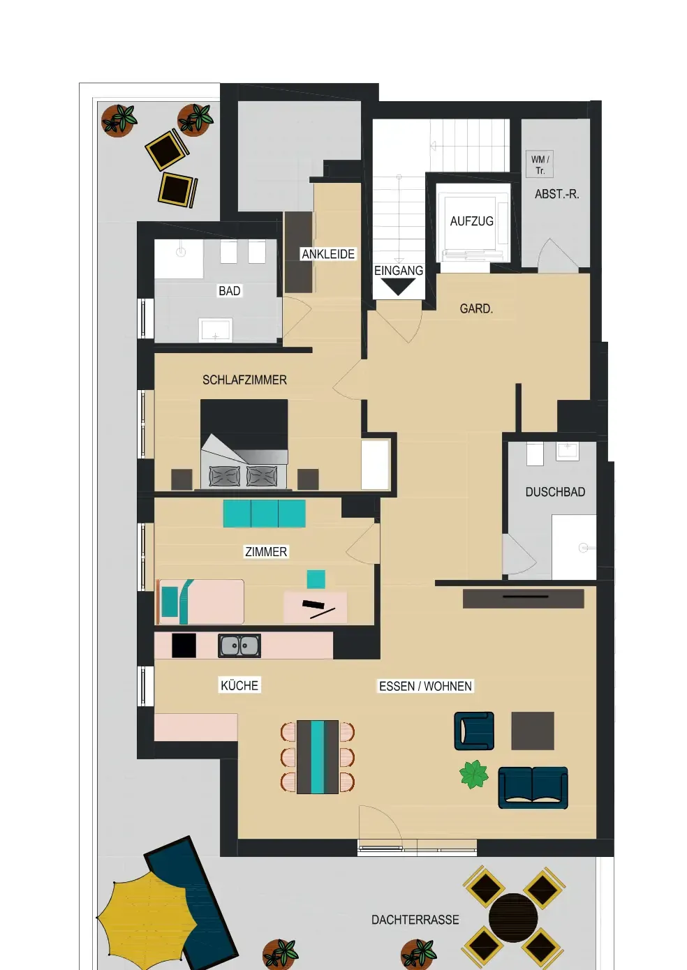 Grundriss Wohnung DG 16 — 3 Zimmer, 135,12 m²