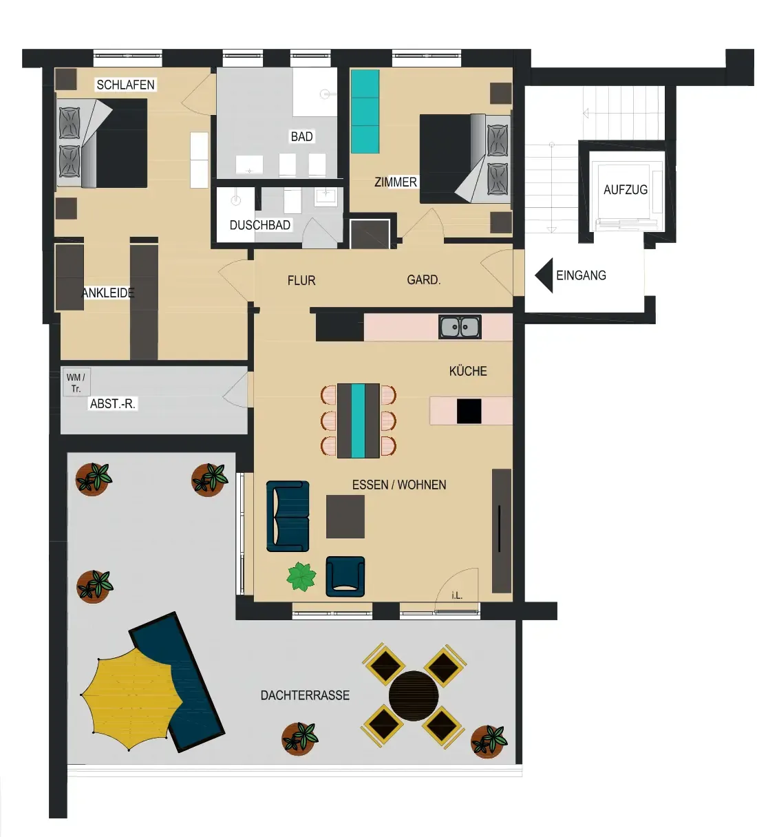 Grundriss Wohnung DG 17 — 3 Zimmer, 108,64 m²