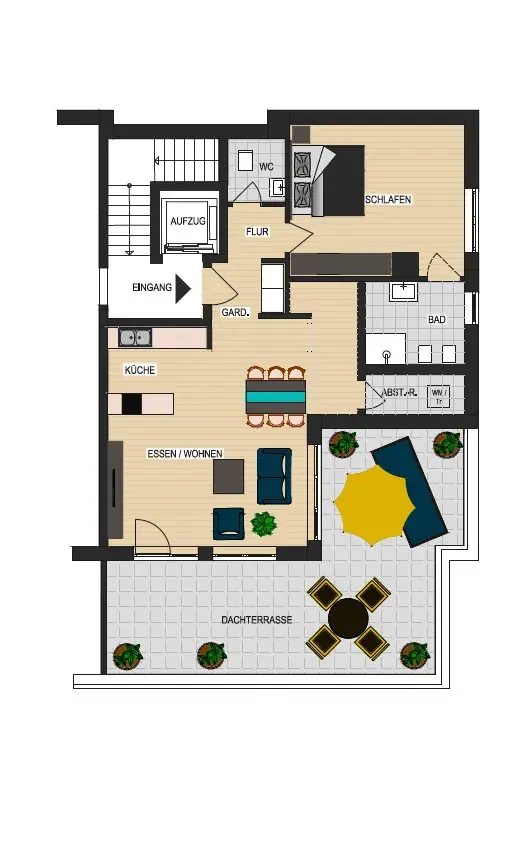 Grundriss Wohnung DG 18 — 2 Zimmer, 86,70 m²