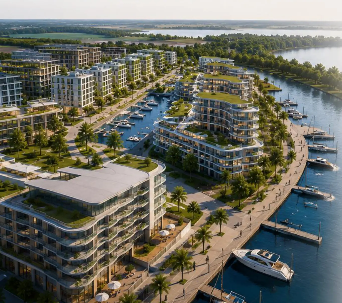 Visualisierung: Marina und Hafenbecken des geplanten Quartiers