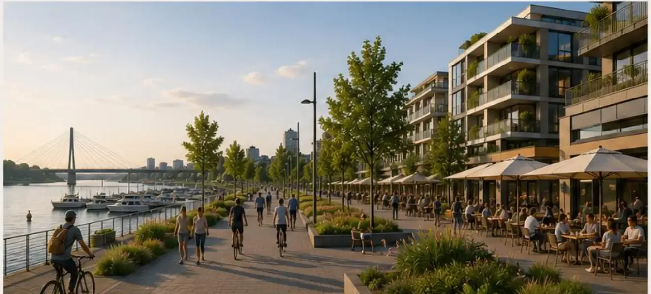 Visualisierung der Rheinpromenade im Quartier Florida am Rhein