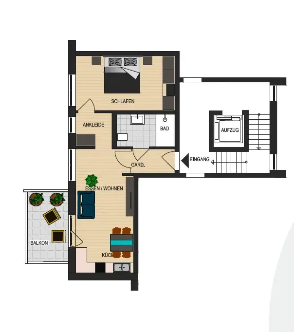 Grundriss Wohnung 22 · 25 — 2 Zimmer, 51,17 m²