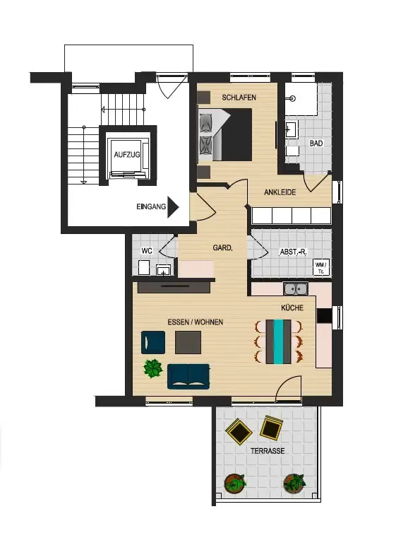 Grundriss Wohnung 03–05 · 08–10 · 13–15 — 2 Zimmer, 72,35 m²